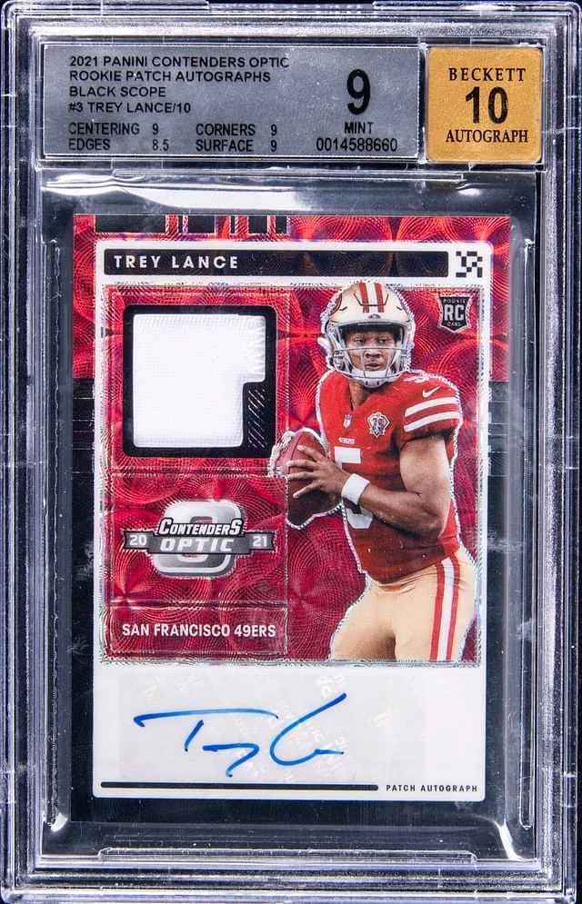 2021 Panini Contenders Trey Lance Patch Autographs Black Scope #3 card image