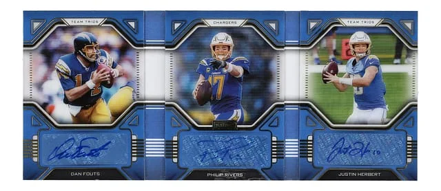 2021 Panini Dan Fouts/Philip Rivers/Justin Herbert Playbook Team Trios #TTR-CHA card image