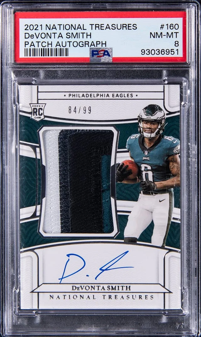 2021 Panini DeVonta Smith National Treasuers Patch Autograph (RPA) #160 card image