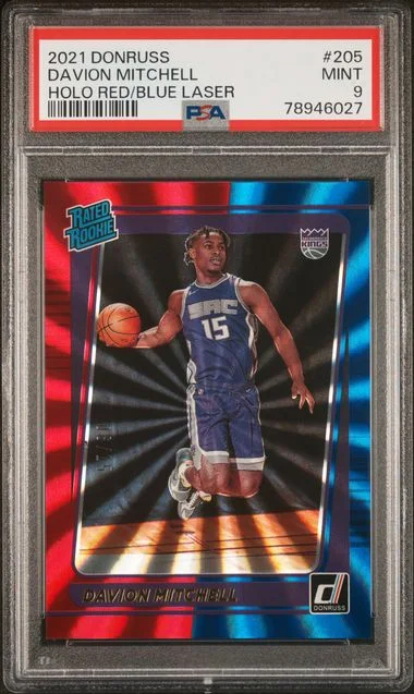 2021 Panini Donruss Davion Mitchell Holo Red/Blue Laser #205 card image