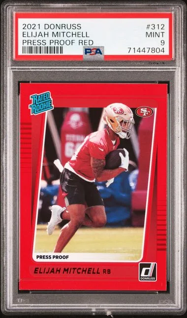 2021 Panini Donruss Elijah Mitchell Press Proof Red #312 card image