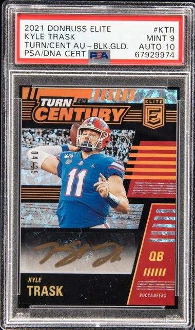 2021 Panini Donruss Elite Turn Of The Century Autographs Black Gold Ktr Kyle Trask #no-number card image