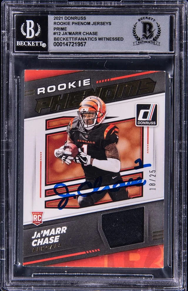2021 Panini Donruss Ja'Marr Chase Phenom Jerseys Prime #12 card image