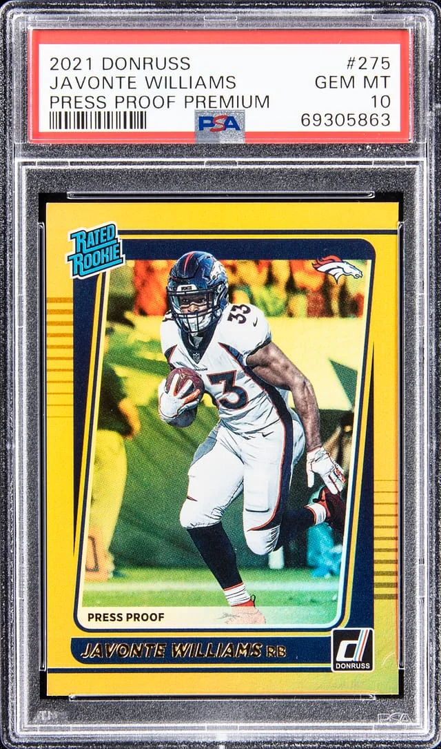 2021 Panini Donruss Javonte Williams Press Proof Premium #275 card image