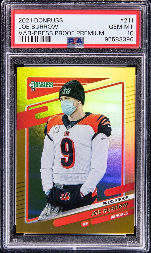 2021 Panini Donruss Joe Burrow Variation Press Proof Premium #211 card image