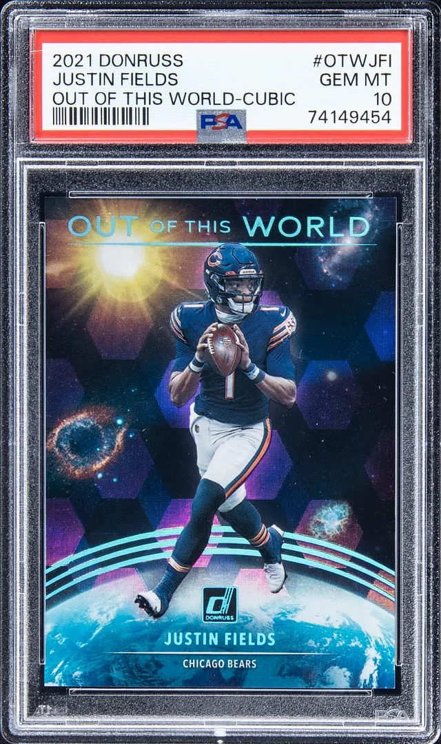 2021 Panini Donruss Justin Fields Out Of This World Cubic #OTW-JFI card image