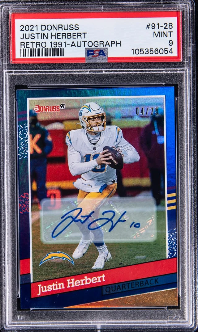 2021 Panini Donruss Justin Herbert Retro 1991 Autograph #91-28 card image
