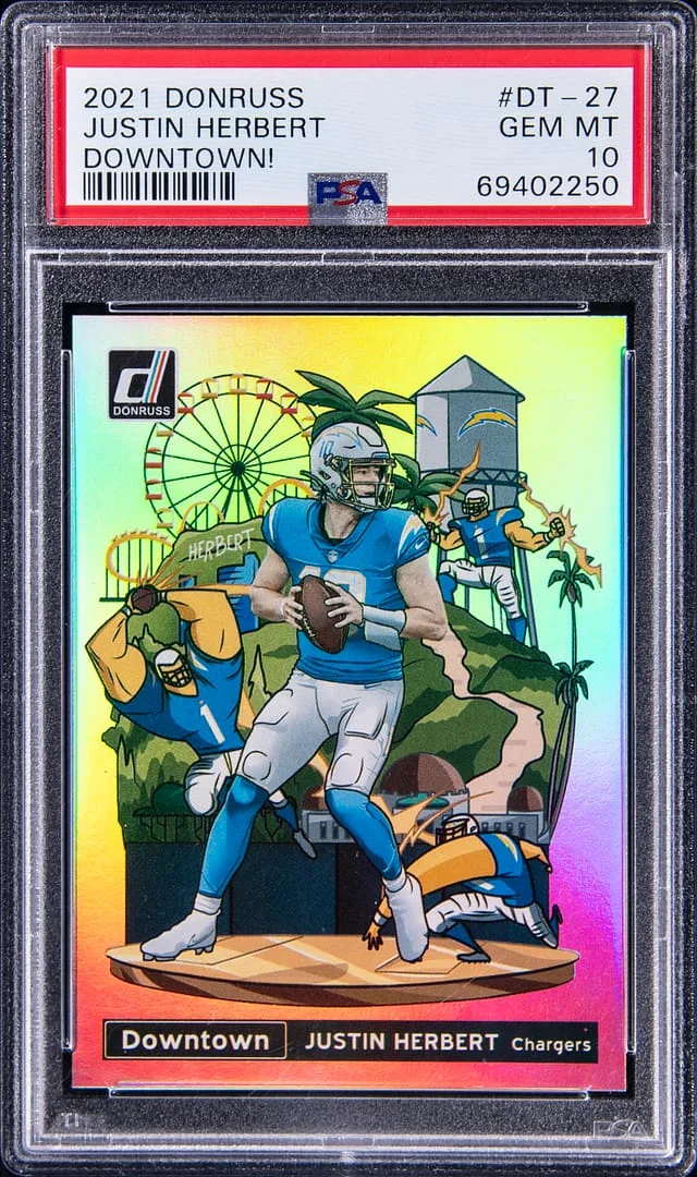 2021 Panini Donruss Justin Herbert Downtown! #DT-27 card image