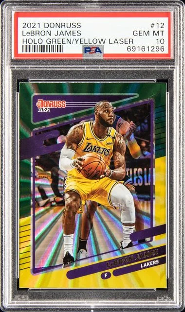 2021 Panini Donruss LeBron James Holo Green/Yellow Laser #12 card image