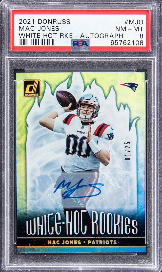 2021 Panini Donruss Mac Jones White Hot Rookies Autograph #WHR-MJO card image