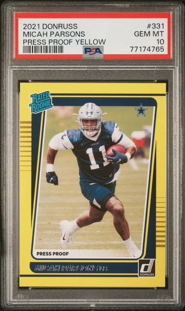 2021 Panini Donruss Micah Parsons Press Proof Yellow #331 card image