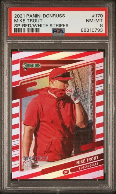 2021 Panini Donruss Mike Trout SP-Red/White Stripes #170 card image