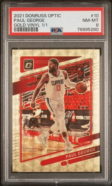 2021 Panini Donruss Optic 10 Paul George Gold Vinyl #1/1 card image