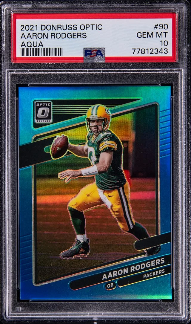 2021 Panini Donruss Optic Aaron Rodgers Aqua #90 card image