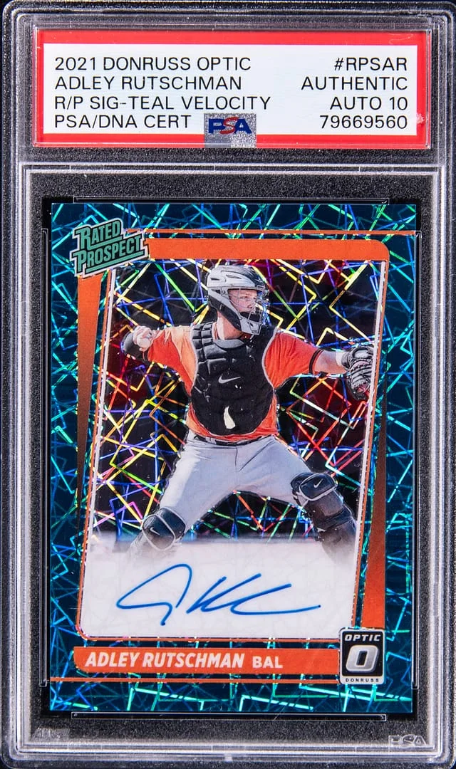 2021 Panini Donruss Optic Adley Rutschman Rated Prospect Signatures Teal Velocity #RPSAR card image