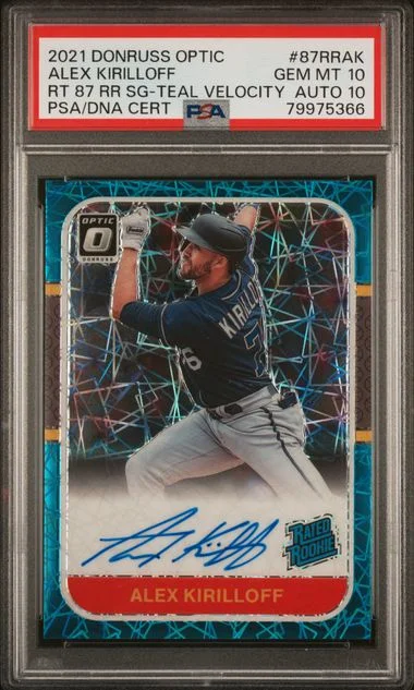 2021 Panini Donruss Optic Alex Kirilloff Retro 1987 Rated Signatures Teal Velocity #87RR-AK card image