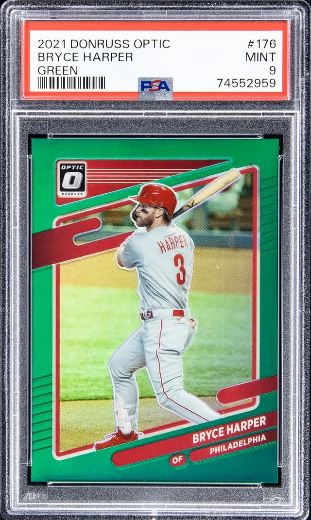2021 Panini Donruss Optic Bryce Harper Green Prizm #176 card image