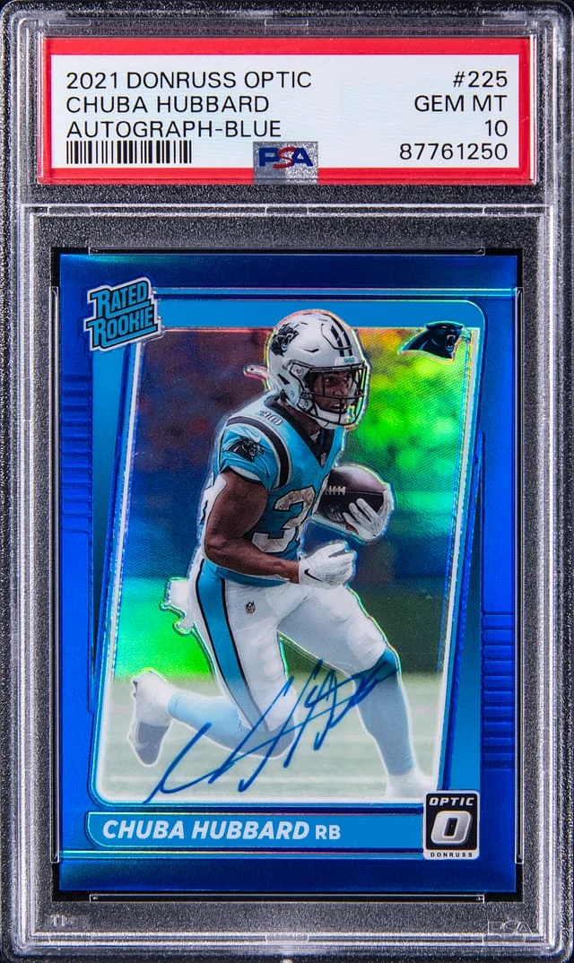 2021 Panini Donruss Optic Chuba Hubbard Autograph Blue #225 card image