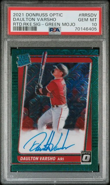 2021 Panini Donruss Optic Daulton Varsho Rated Signatures Green Mojo #RRS-DV card image