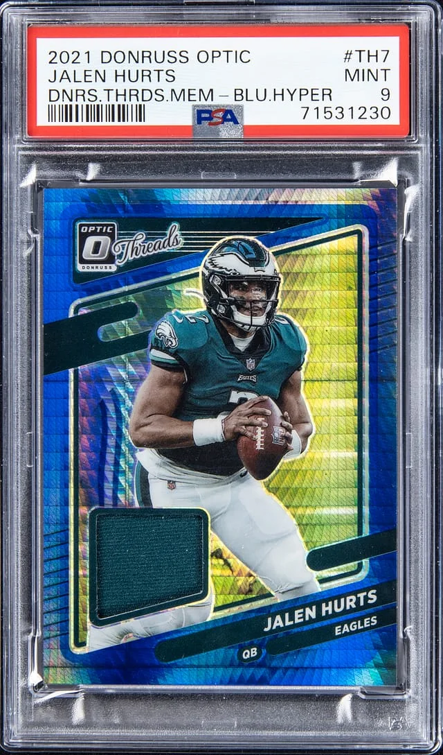 2021 Panini Donruss Optic Jalen Hurts Threads Memorabilia Blue Hyper #TH-7 card image