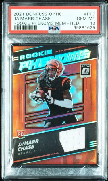 2021 Panini Donruss Optic Ja'Marr Chase Phenoms Memorabilia Red #Rp7 card image