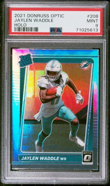 2021 Panini Donruss Optic Jaylen Waddle Autograph Blue #208 card image