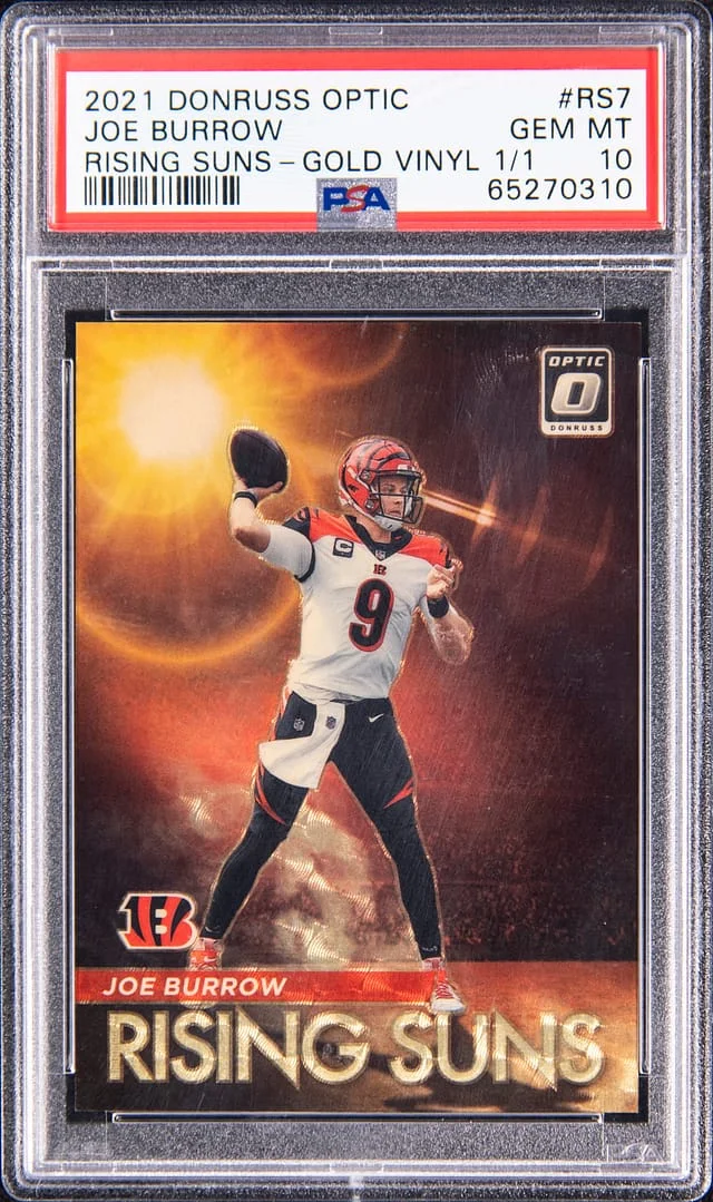 2021 Panini Donruss Optic Joe Burrow Rising Suns Gold Vinyl #RS-7 card image