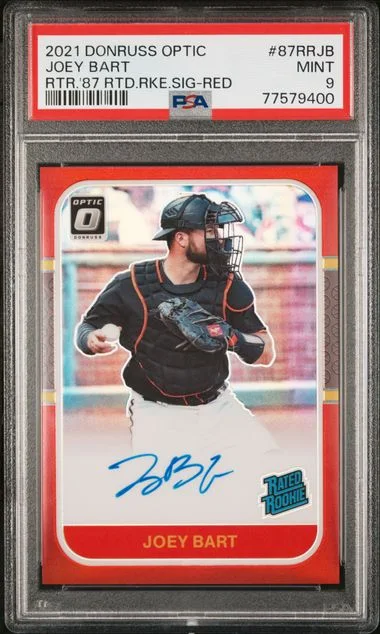 2021 Panini Donruss Optic Joey Bart Retro 1987 Rated Signatures Red #87RRJB card image