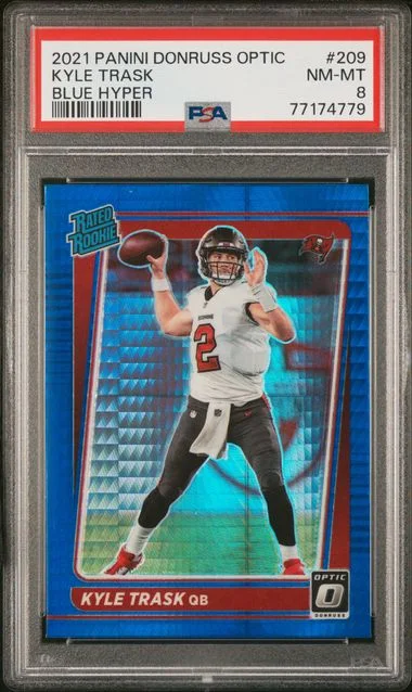 2021 Panini Donruss Optic Kyle Trask Blue Hyper #209 card image