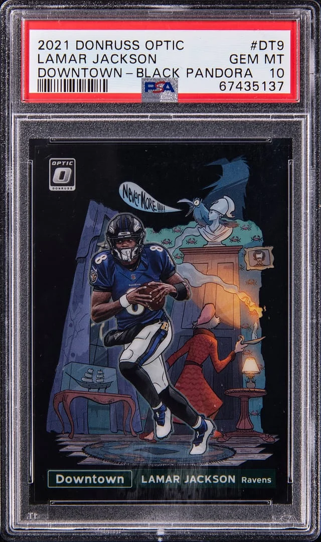 2021 Panini Donruss Optic Lamar Jackson Downtown Black Pandora #DT9 card image