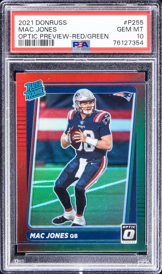2021 Panini Donruss Optic Mac Jones Rated Preview Red/Green #P-255 card image