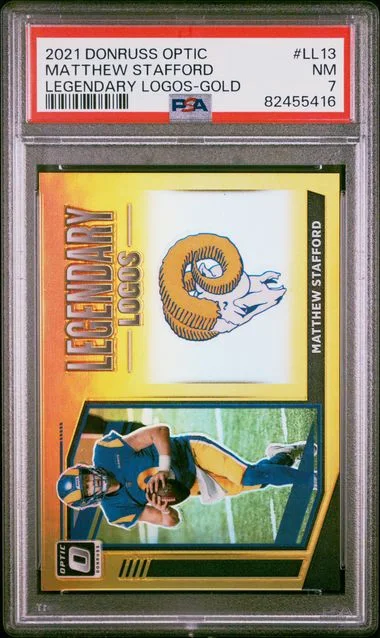 2021 Panini Donruss Optic Matthew Stafford Legendary Logos Gold #LL-13 card image