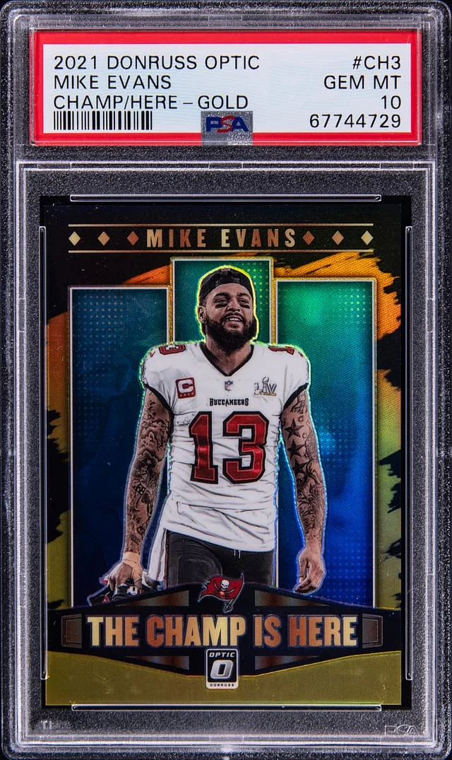 2021 Panini Donruss Optic Mike Evans The Champ is Here Gold #CH-3 card image