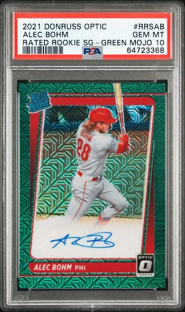 2021 Panini Donruss Optic Rated Signatures Green Mojo Rrsab Alec Bohm #no-number card image