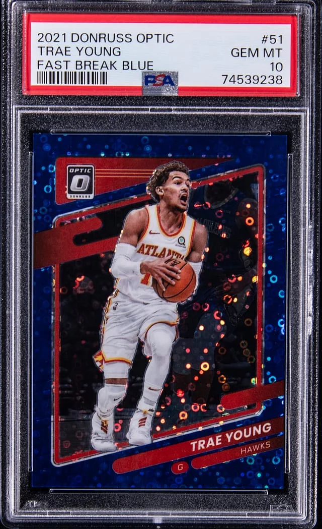 2021 Panini Donruss Optic Trae Young Fast Break Blue #51 card image