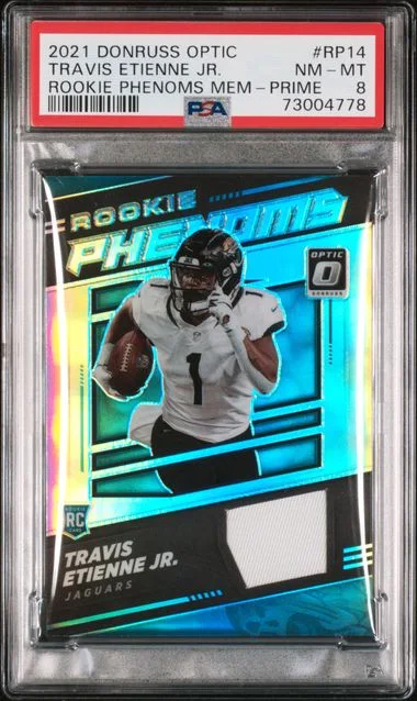 2021 Panini Donruss Optic Travis Etienne Jr. Phenoms Memorabilia Prime #RP-14 card image