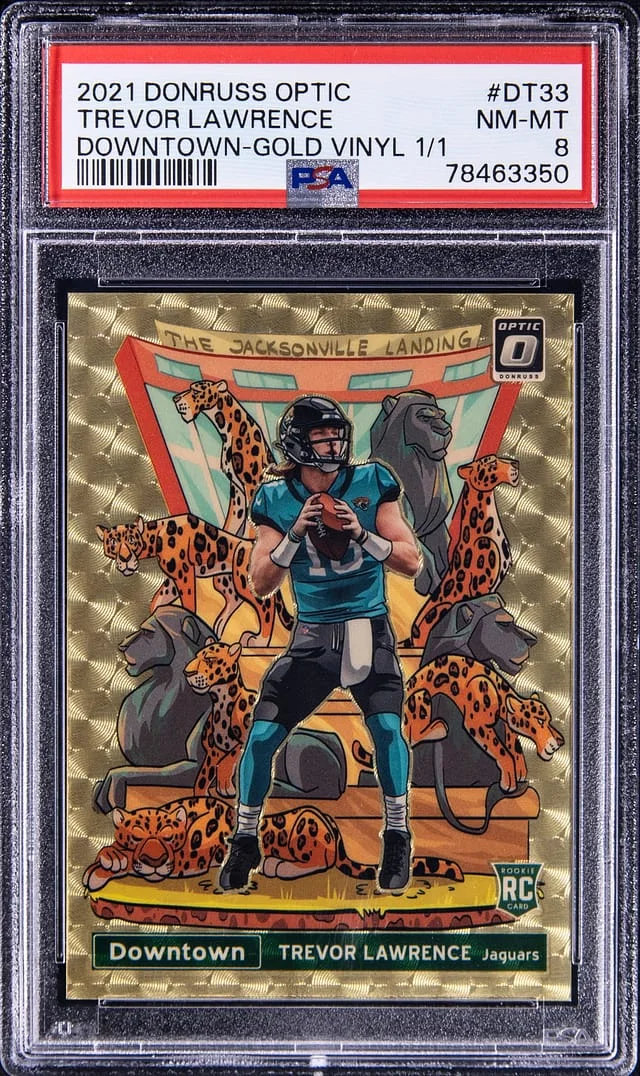2021 Panini Donruss Optic Trevor Lawrence Downtown Gold Vinyl #DT-33 card image