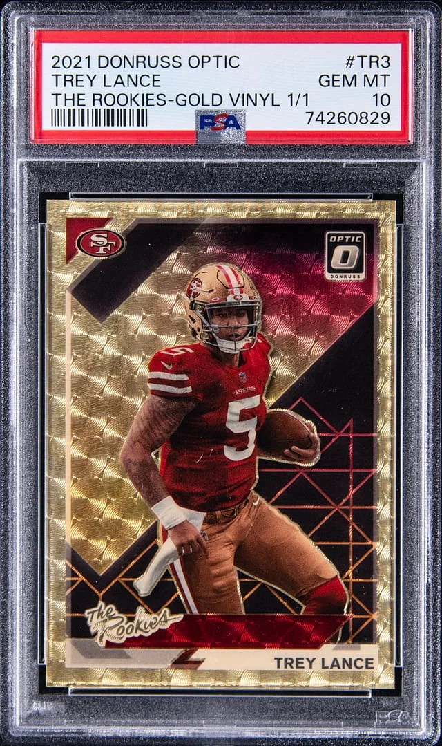 2021 Panini Donruss Optic Trey Lance The Rookies Gold Vinyl Prizm #TR-3 card image