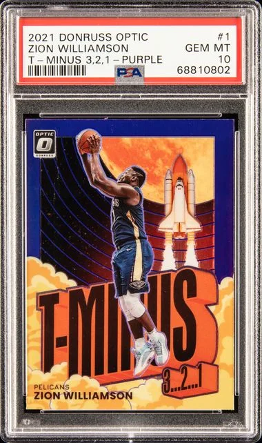 2021 Panini Donruss Optic Zion Williamson T-Minus 3...2...1... Purple #1 card image