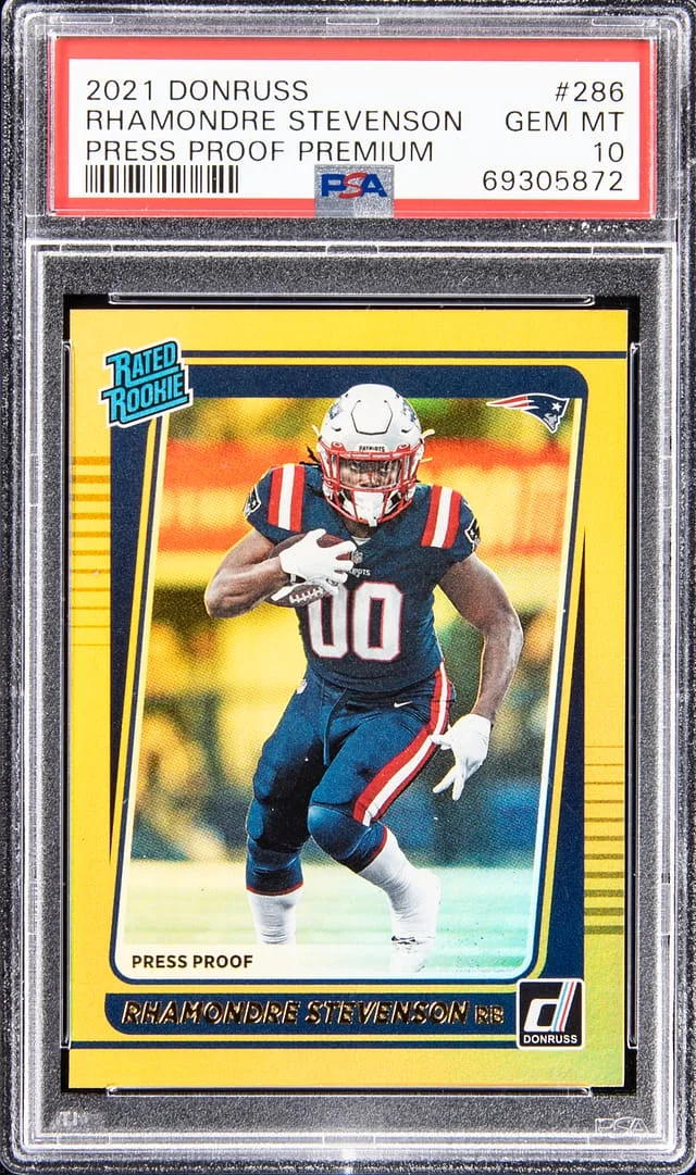 2021 Panini Donruss Rhamondre Stevenson Press Proof Premium #286 card image