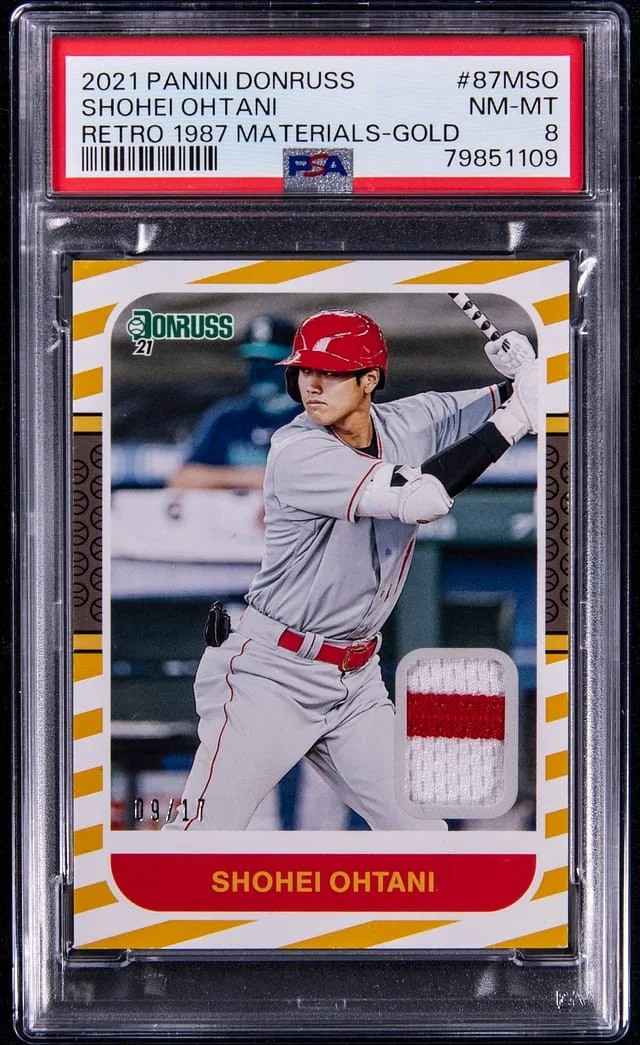 2021 Panini Donruss Shohei Ohtani Retro 1987 Materials Gold #87M-SO card image