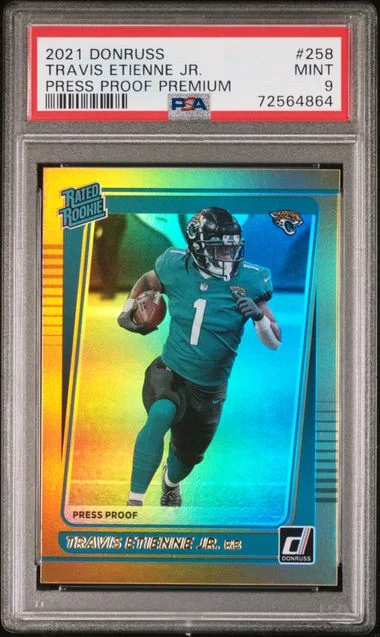 2021 Panini Donruss Travis Etienne Jr. Press Proof Premium #258 card image