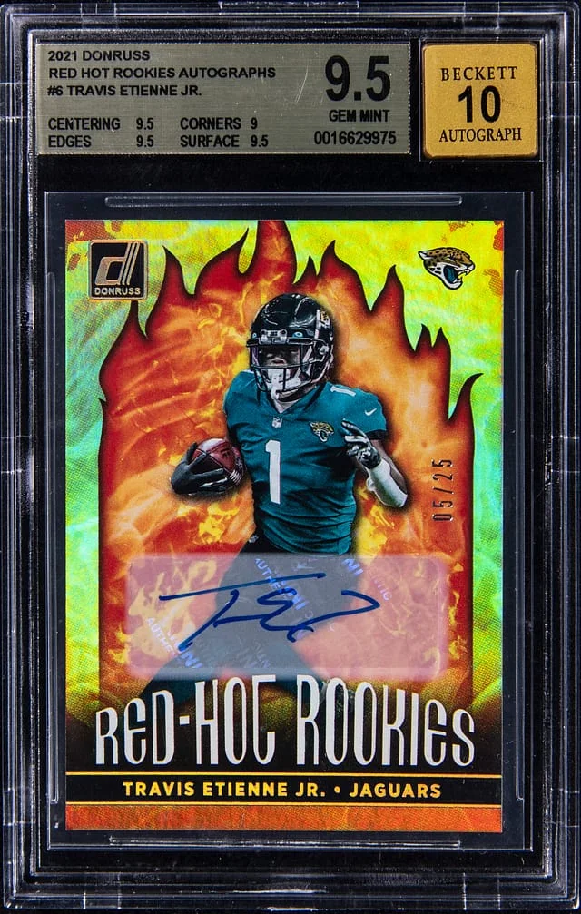 2021 Panini Donruss Travis Etienne Jr. Red Hot Rookies Autographs #RHR-TET card image