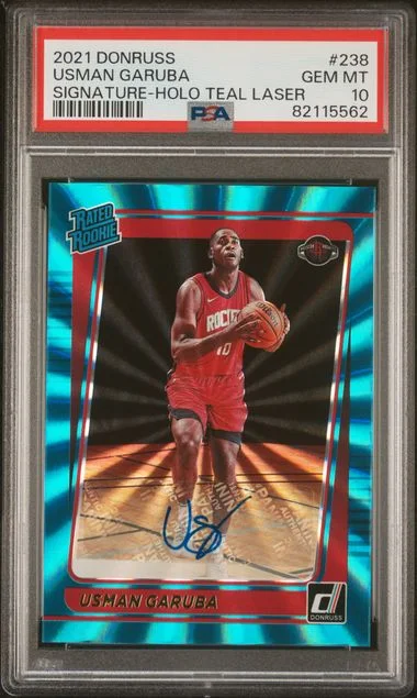2021 Panini Donruss Usman Garuba Signature-Holo Teal Laser #238 card image