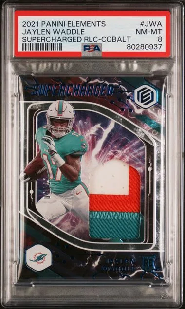 2021 Panini Elements Supercharged Relics Cobalt Jwa Jaylen Waddle #no-number card image
