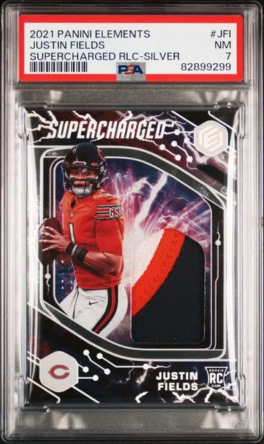 2021 Panini Elements Supercharged Relics Silver Jfi Justin Fields #no-number card image