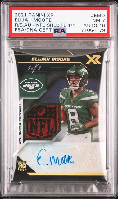 2021 Panini Elijah Moore XR Swatch Autographs NFL Shield Football #RSA-EMO card image