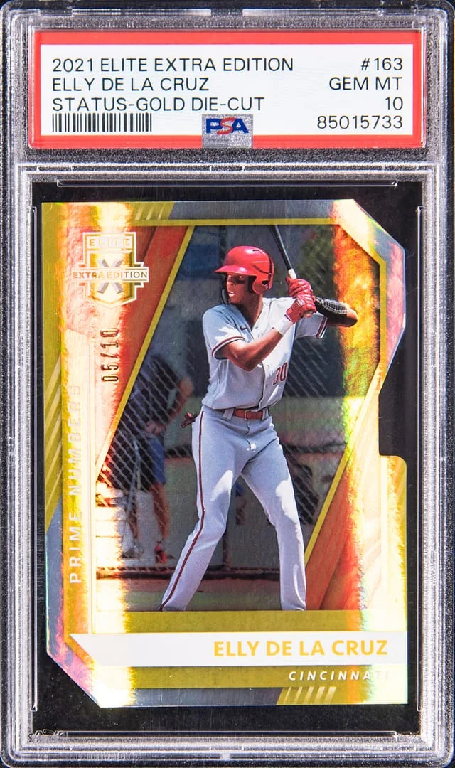 2021 Panini Elite Extra Edition Elly De La Cruz Status Gold Die Cut #163 card image