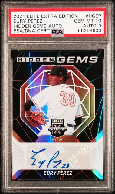 2021 Panini Elite Extra Edition Eury Perez Hidden Gems Autographs #HGEP card image