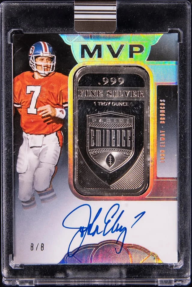 2021 Panini Eminence John Elway MVP Signatures Silver Bar #MVP-JE card image